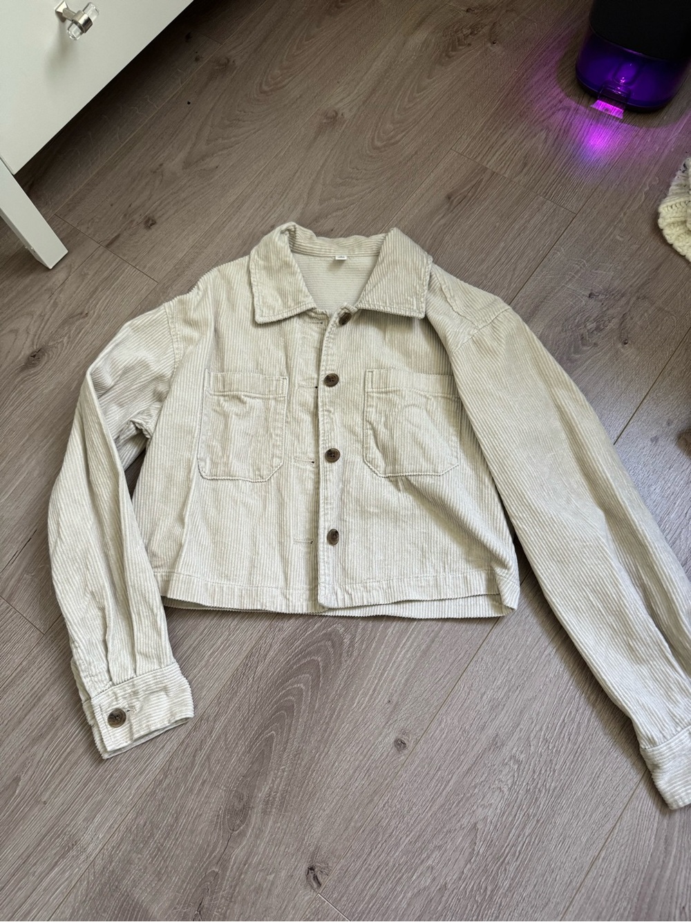 Uniqlo Cropped Corduroy Button-Front Jacket - Cream